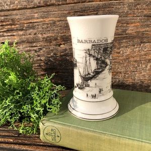 Barbados porcelain Vase bud holder White and black vintage Harbour scene🖤